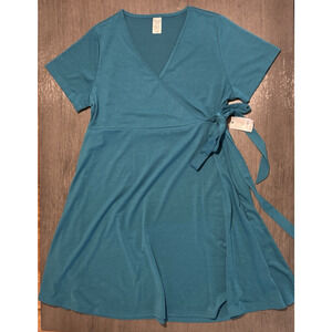 NWT West Loop Women's Turquoise Short Sleeve Dress with Wrap Tie XL